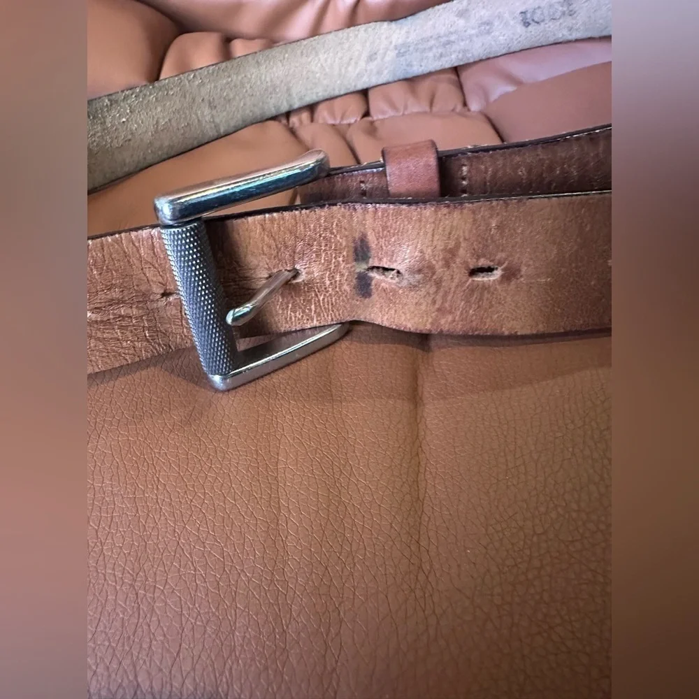 Men’s Well-Loved Brown Leather Belt with Silver Buckle, 38